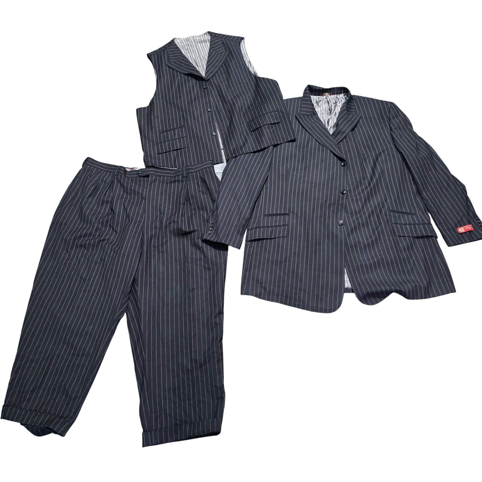 Caravelli Fusion 3 Piece Suit Mens jacket 56L 52×28 pants Vest pinstripe