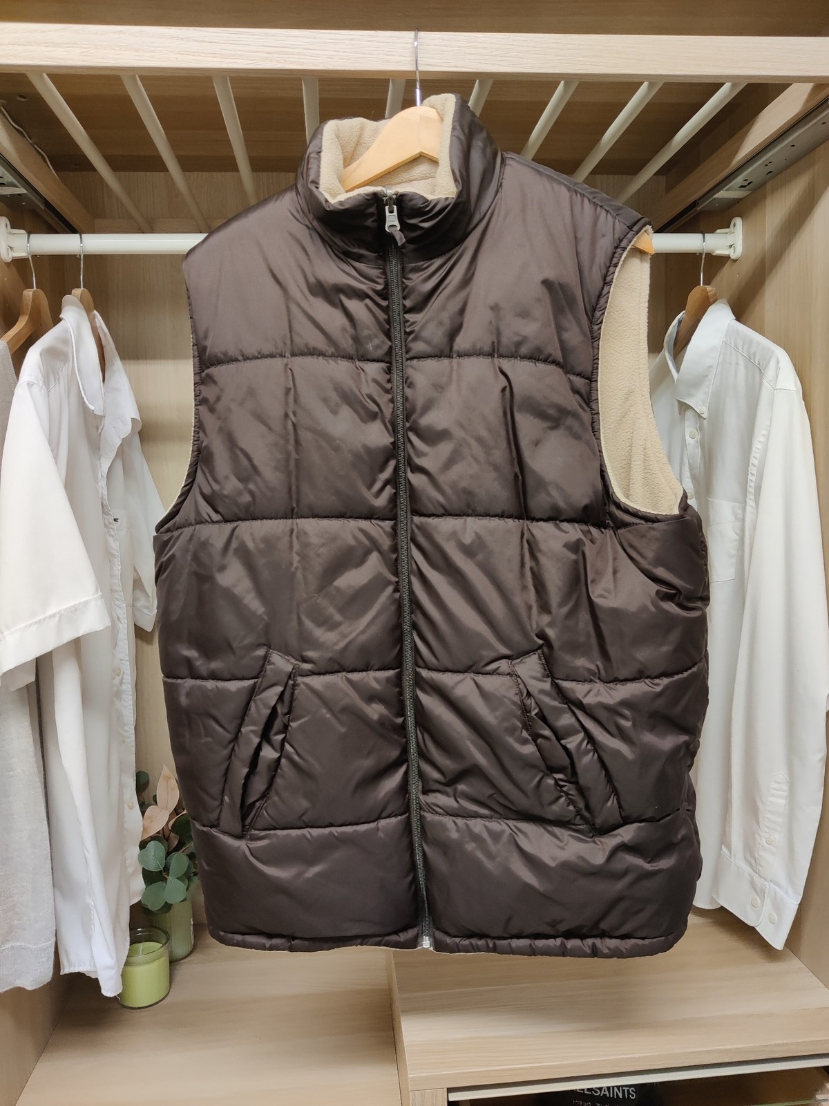 COTTON TRADERS LARGE BROWN GILET BODYWARMER REVERSIBLE PUFFER JACKET FLEECE MENS