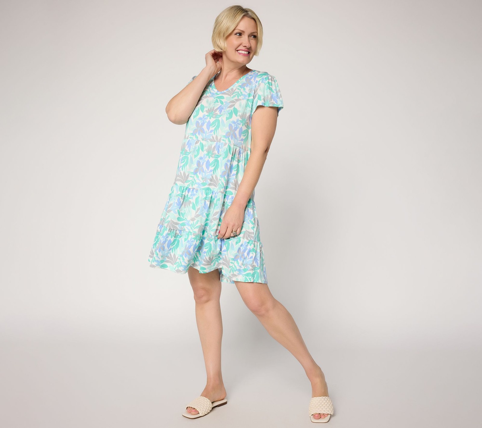 MUK LUKS Cloud Knit Ruffle Detail Dress Island Palm New
