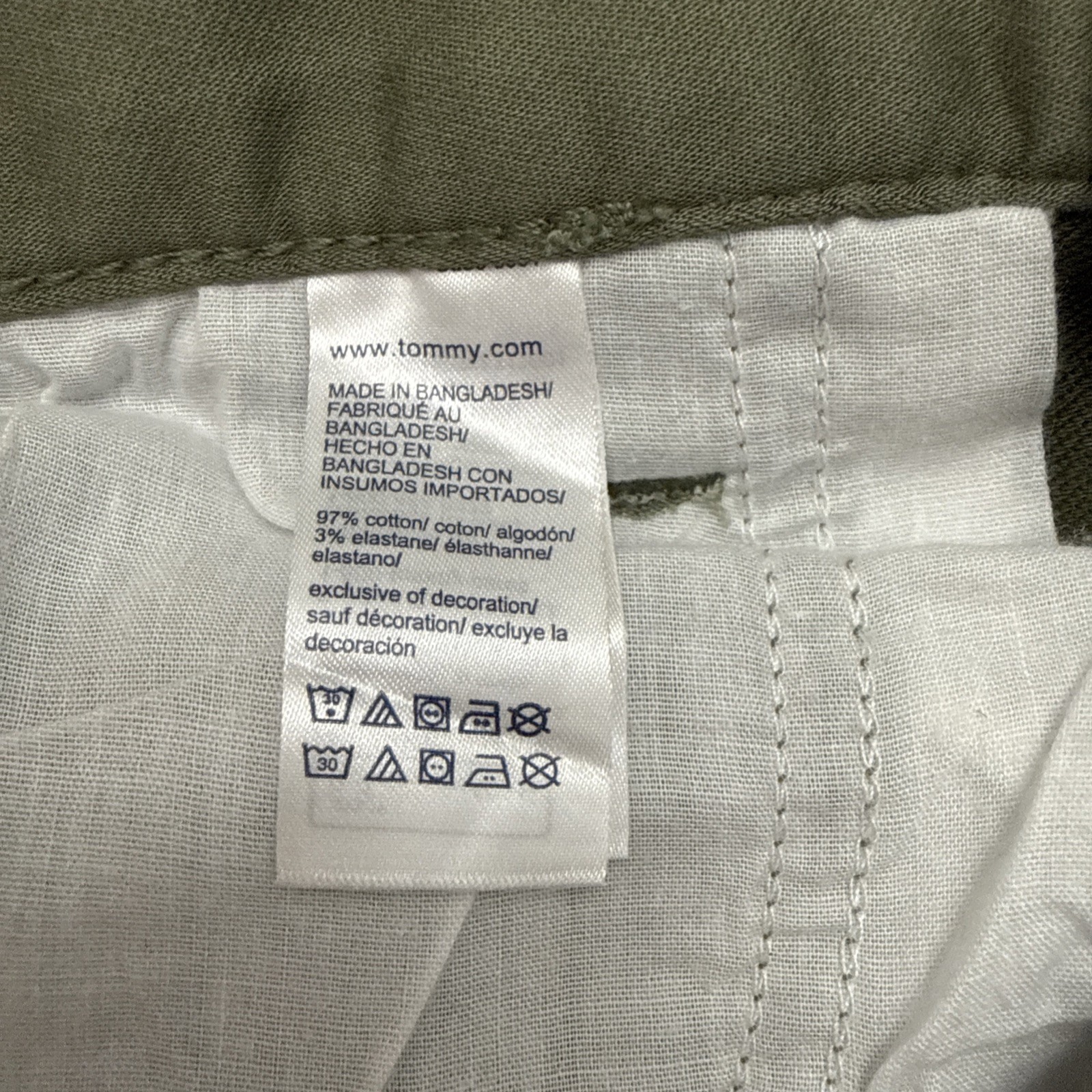 Tommy Hilfiger THFlex Men’s Olive Green Chino Size 34×32 Stretch Straight Slim