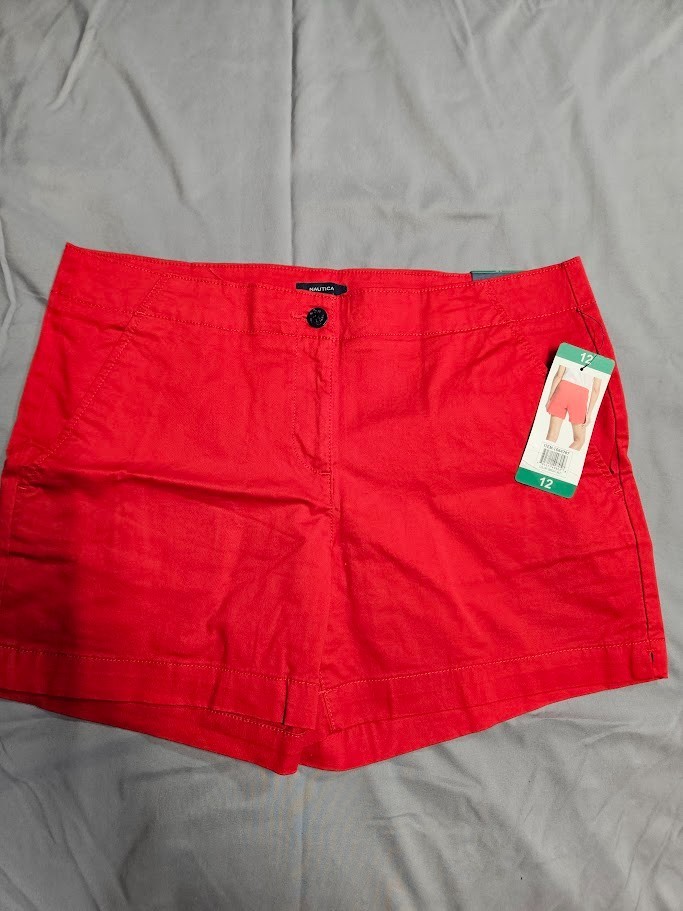 Nautica Cotton Stretch Twill Shorts Red size 12 New with Tags