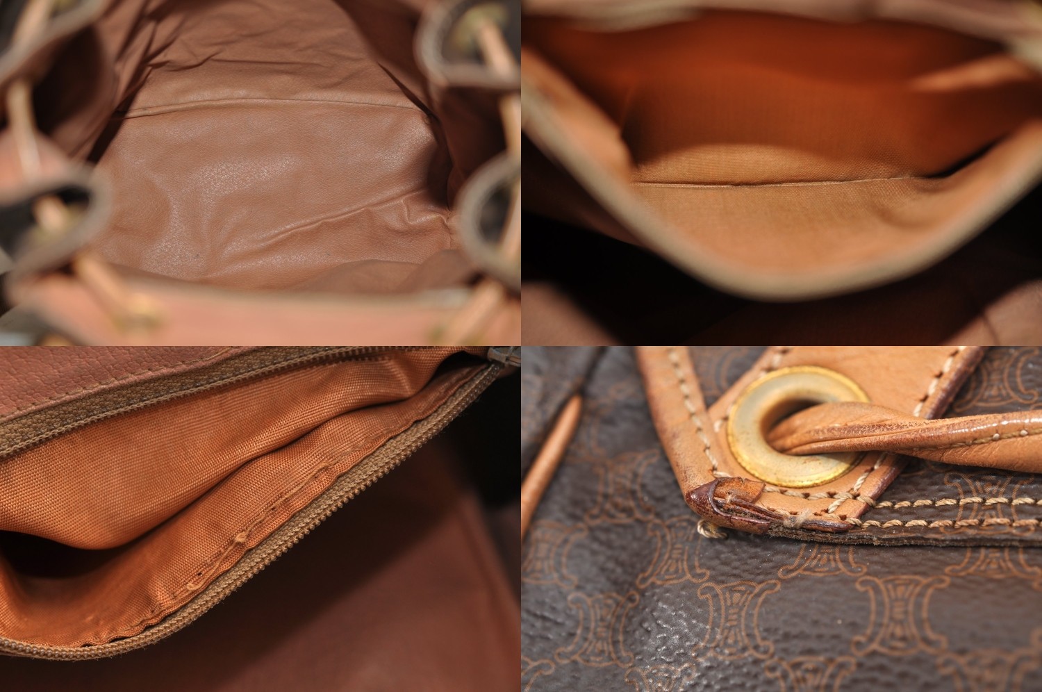 Authentic CELINE Macadam Blason Pattern Backpack PVC Leather Brown AB587