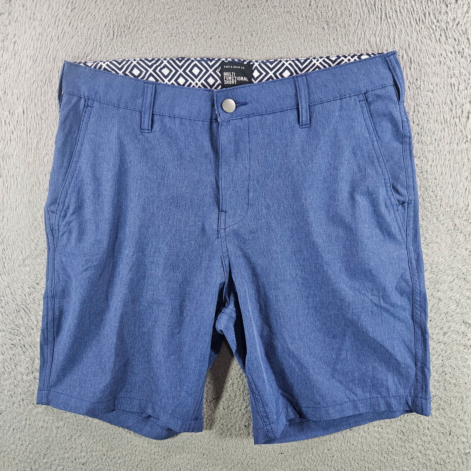 Surf & Swim Co Mens Blue Multi Functional Hybrid Shorts Sz 32 Stretch Swim Surf