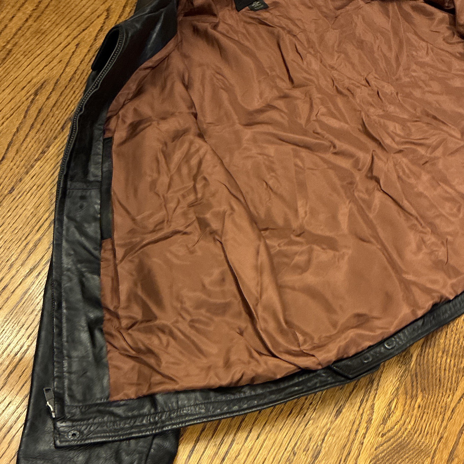 J.CREW Men’s XL Black Leather Jacket Lined Zip/Button Point Collar Pockets