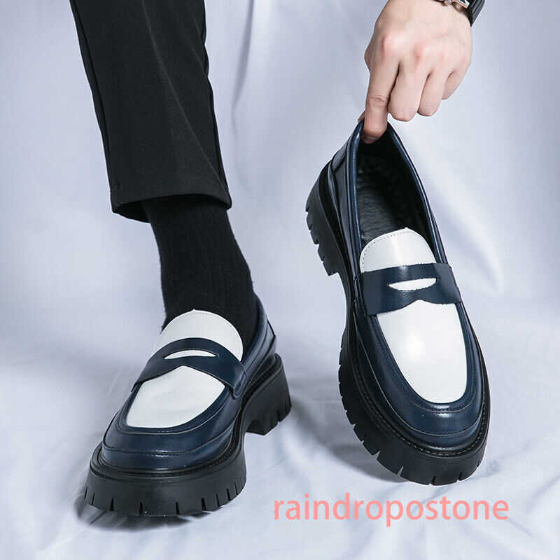 British Mens Loafers Slip on Platform Casual Business Round Toe Dress Shoes