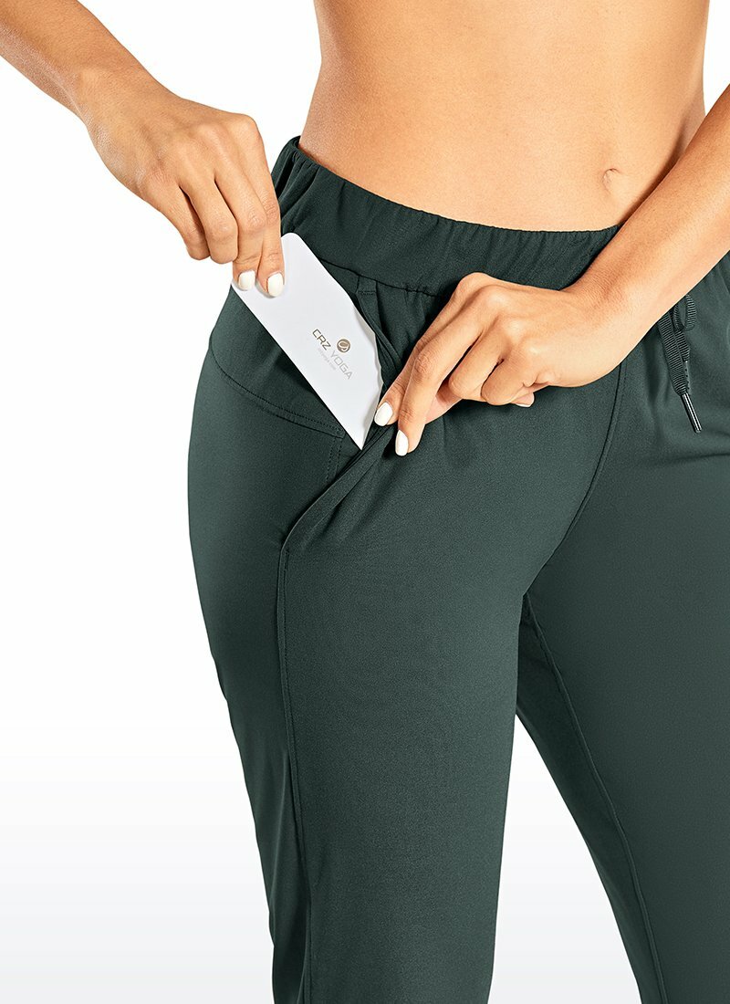 CRZ YOGA Women’s Stretch Capri Pants Travel Mid Rise Drawstring Joggers -Medium