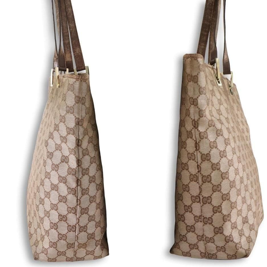 gucci GG canvas tote bag beige leather hardware commuting