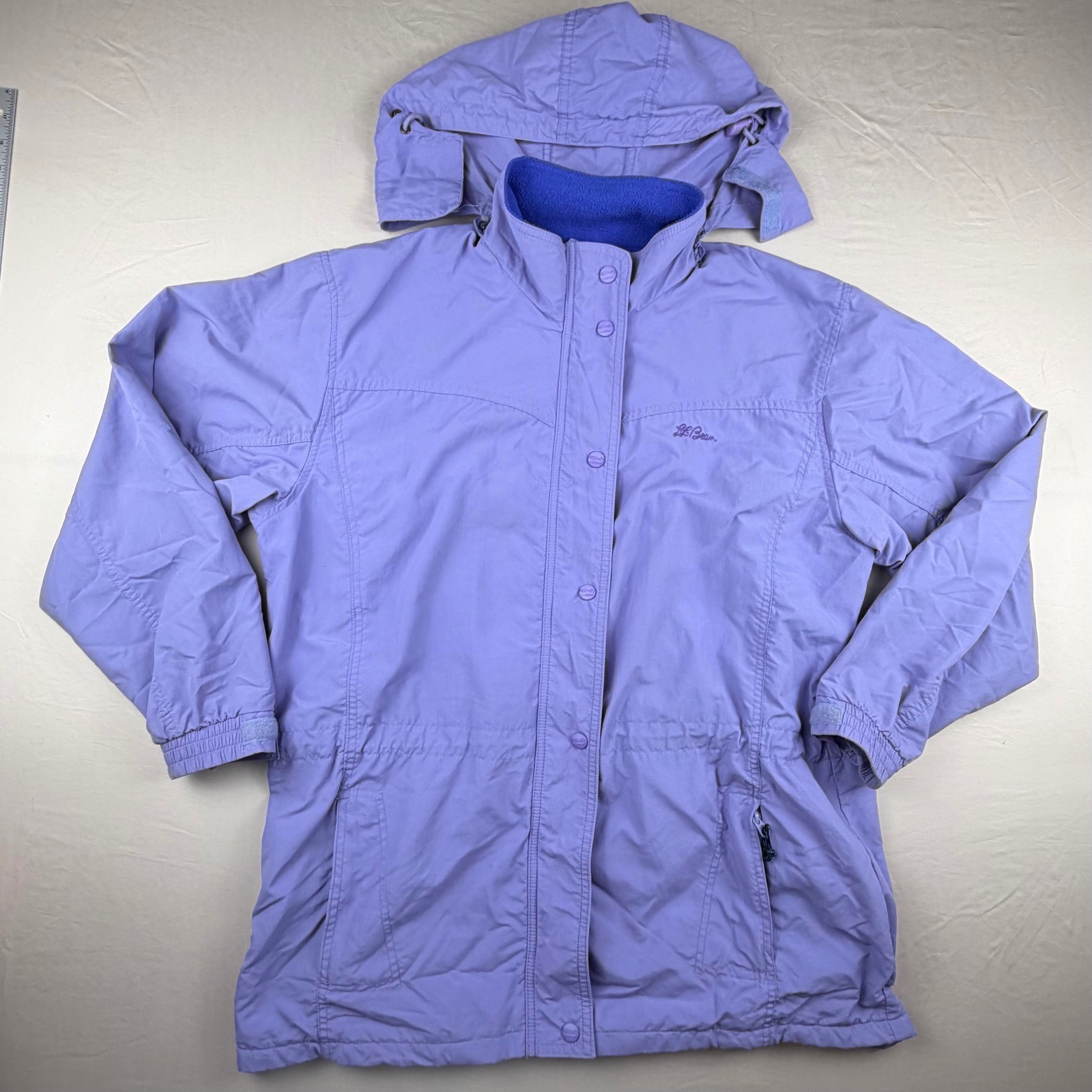 LL Bean Warm Up Jacket Fleece Lined Hooded Womens L Purple FG76 Made in USA 0063