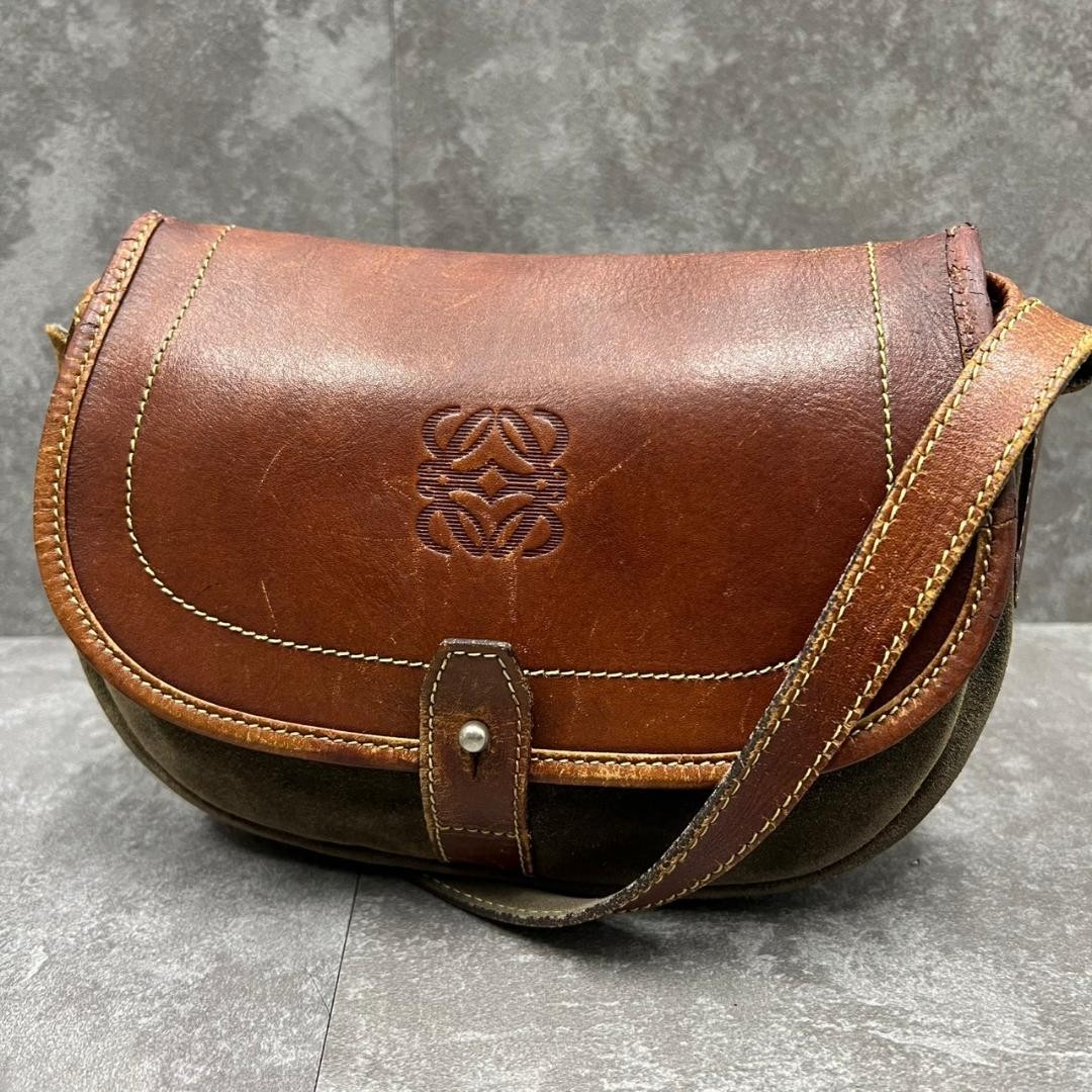 LOEWE Vintage Anagram Leather Saddle Crossbody Bag Brown Shoulder Bag Spain