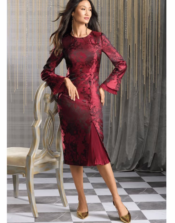 Sz 14 Midnight Velvet Green Formal Wedding Holiday Elsbeth Jacquard Sheath Dress