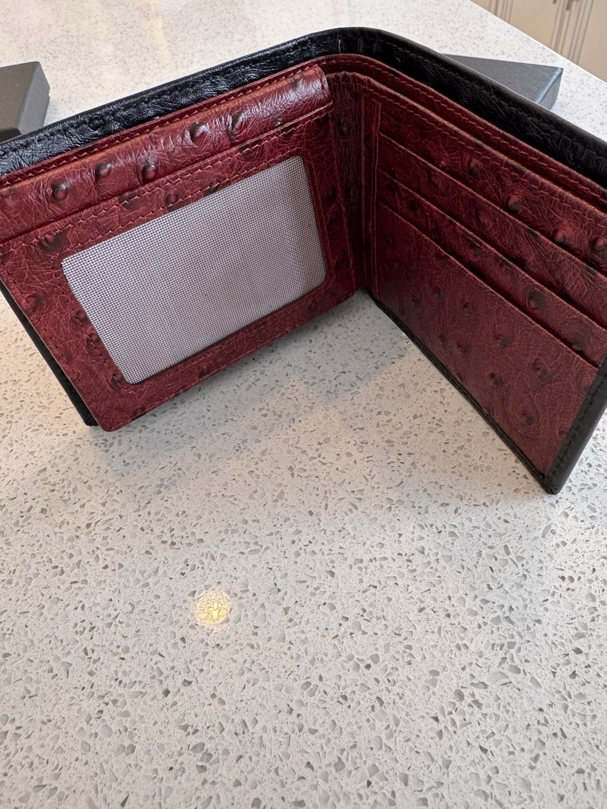 Genuine Ostrich Black Leather Bifold Wallet Mens Western Cowboy Country Handmade