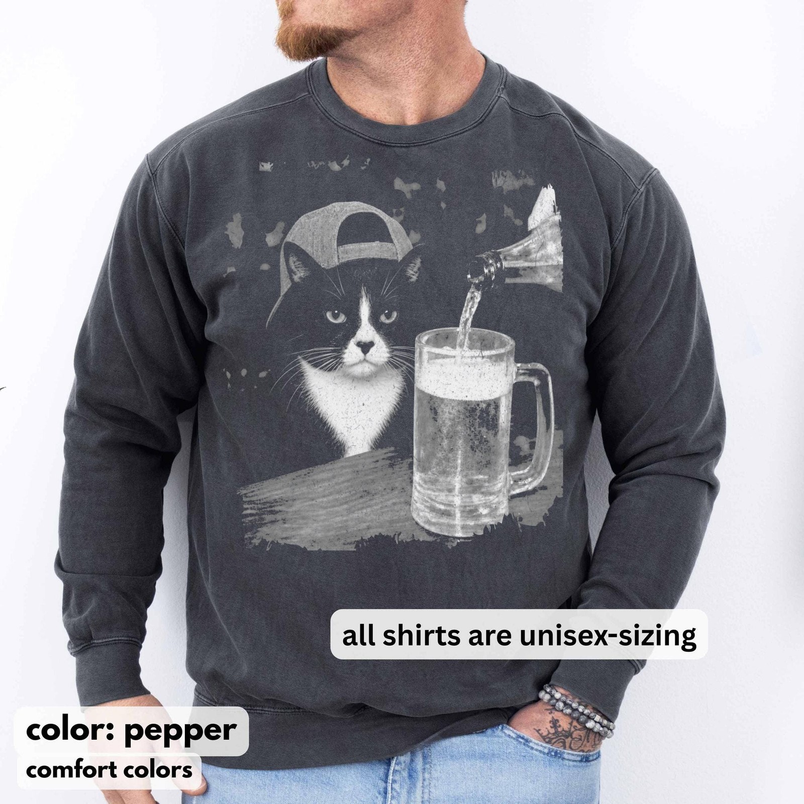 Tuxedo Cat Shirt Funny Beer Cat Tee, Cat Dad Unisex T-Shirt