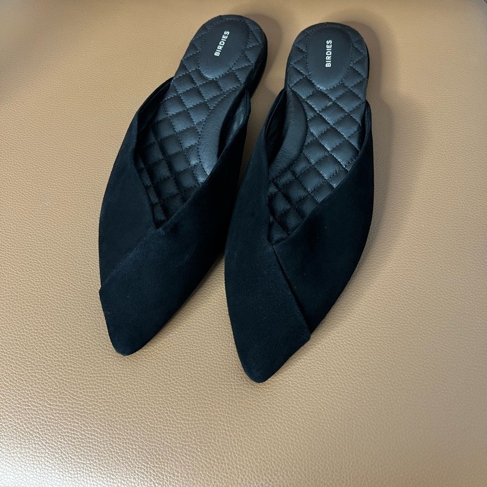 Birdies Black Pointed-Toe Flats Cushioned Comfort Quilted Insole Sz 8