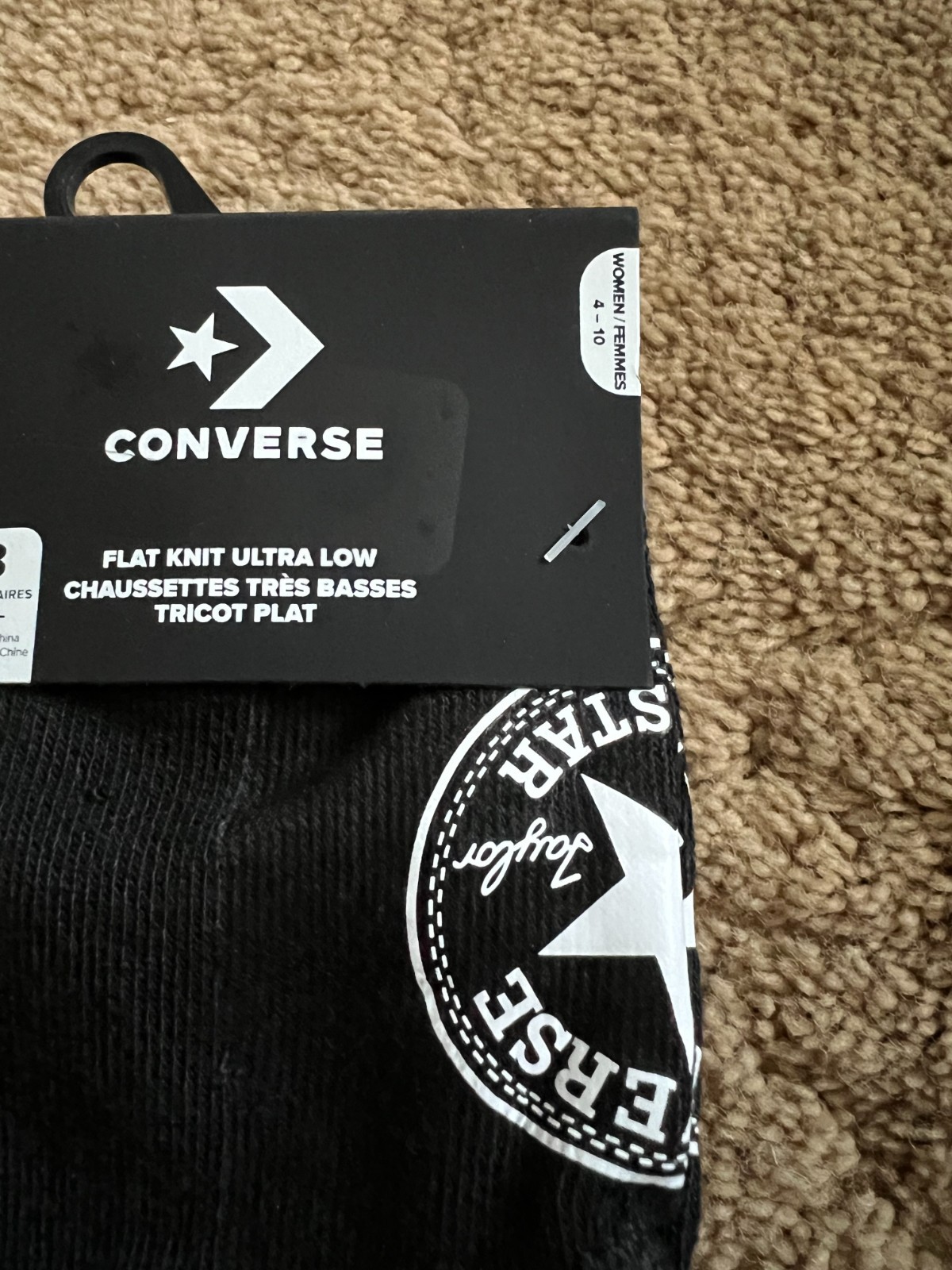 CONVERSE Made For Chucks 3 Pk Flat Knit Ultra Low Size 4-10 Black White Black