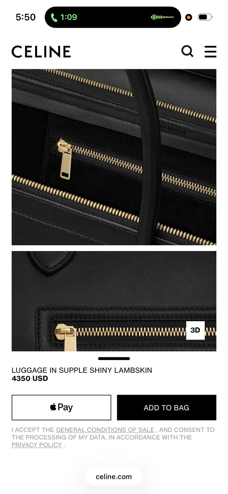 NEW Celine MEDIUM NEW LUGGAGE IN Black shiny Lambskin $4350 Authentic