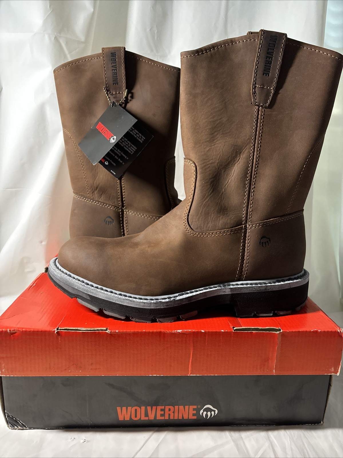 Wolverine Men Wellington 10″ Leather Work Boots Dark Brown W04727 Size 10M
