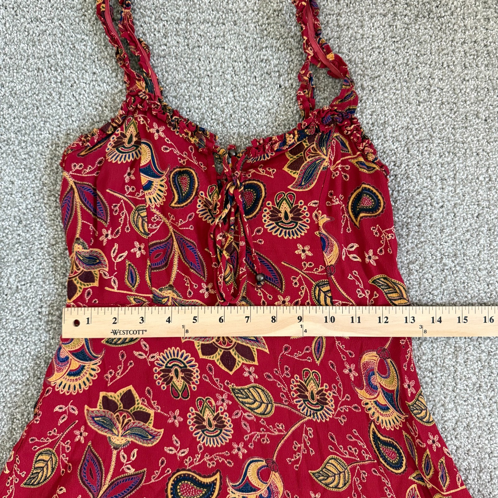 Angie Womens Red Paisley Mini Dress Boho XS