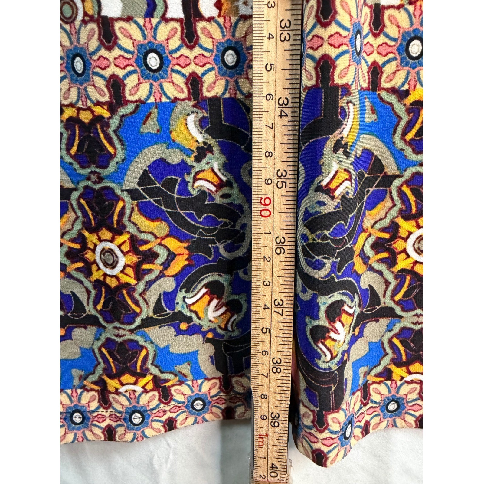 London Times Blue Orange Geometric Tile Print Shift Dress Sz 18 Jersey boho