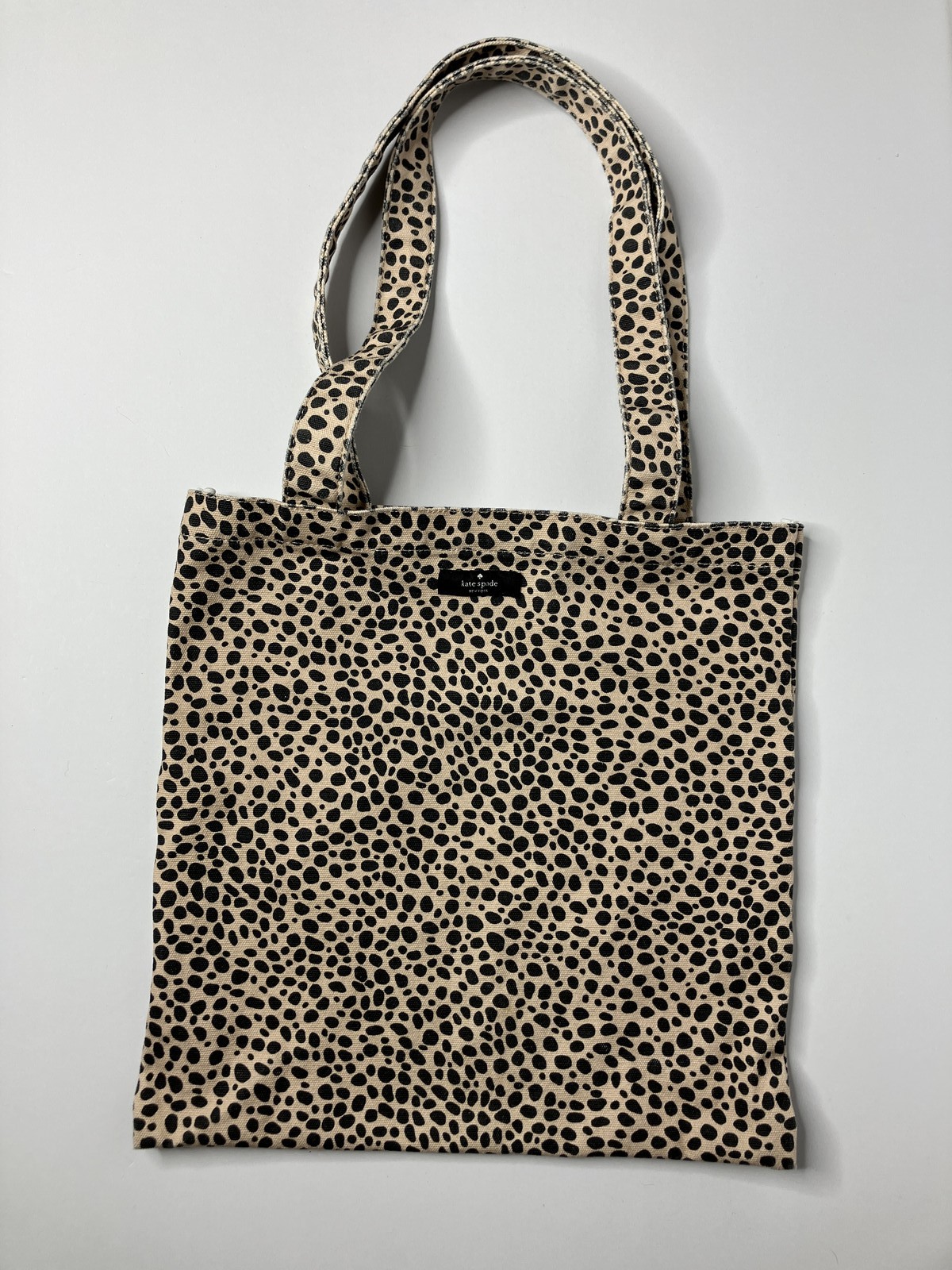 Kate Spade New York Leopard Print Cotton Canvas Tote Bag Beige Black Open Top