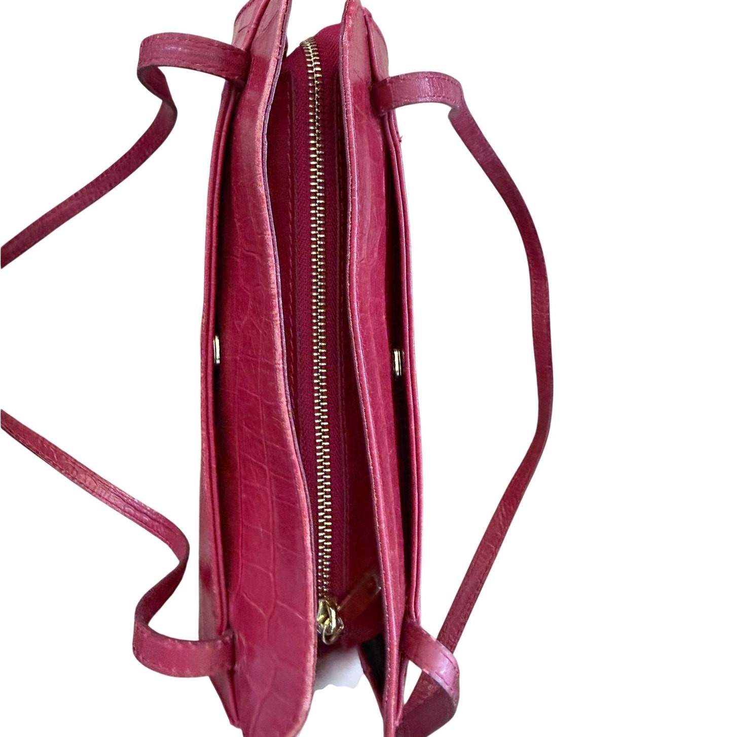 Divina Firenze Red Shoulder Bag Genuine Leather Croc Pattern Made in Italy