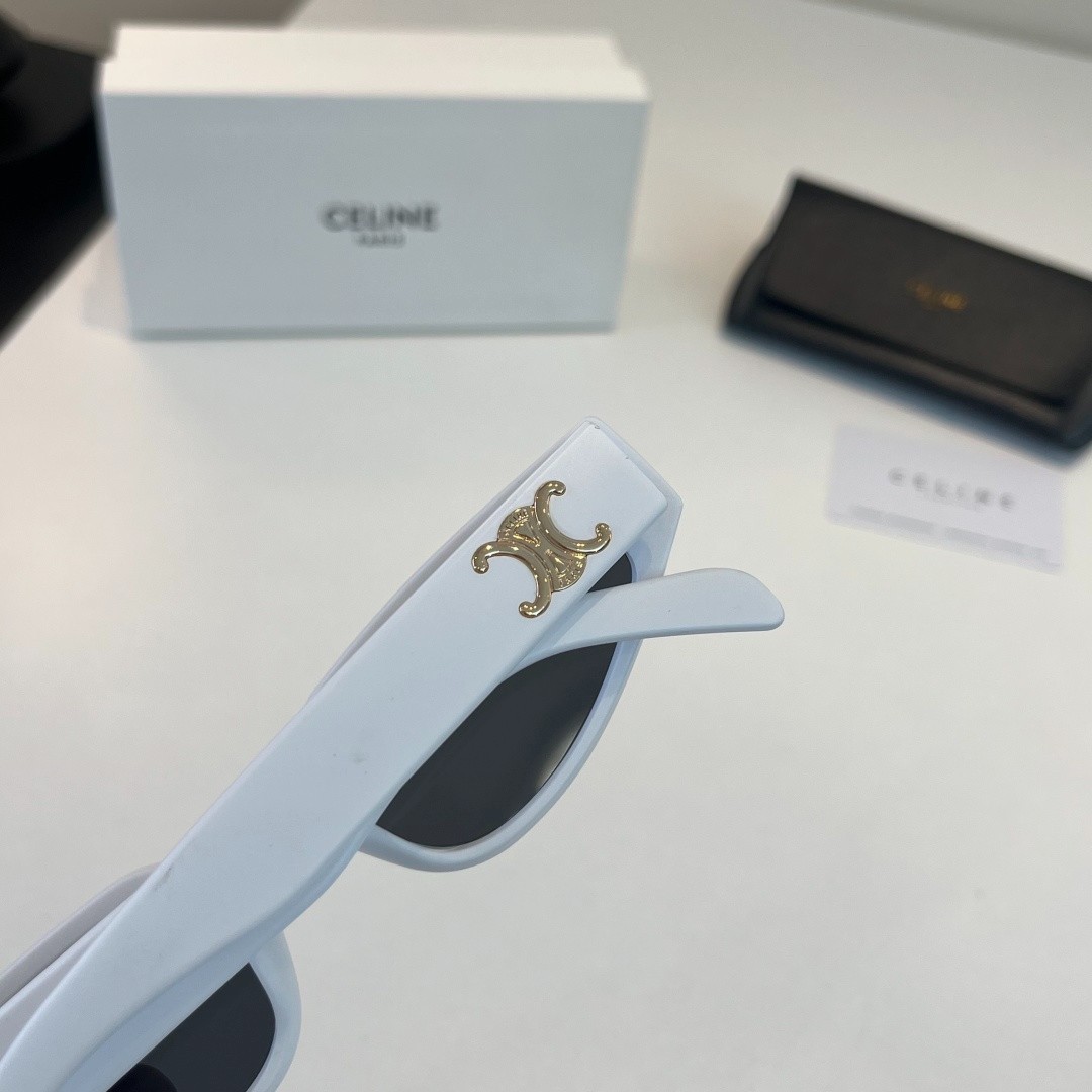Celine CL40282U Triomphe Sunglasses White Frame Dark Grey Lens Gold Logo Women