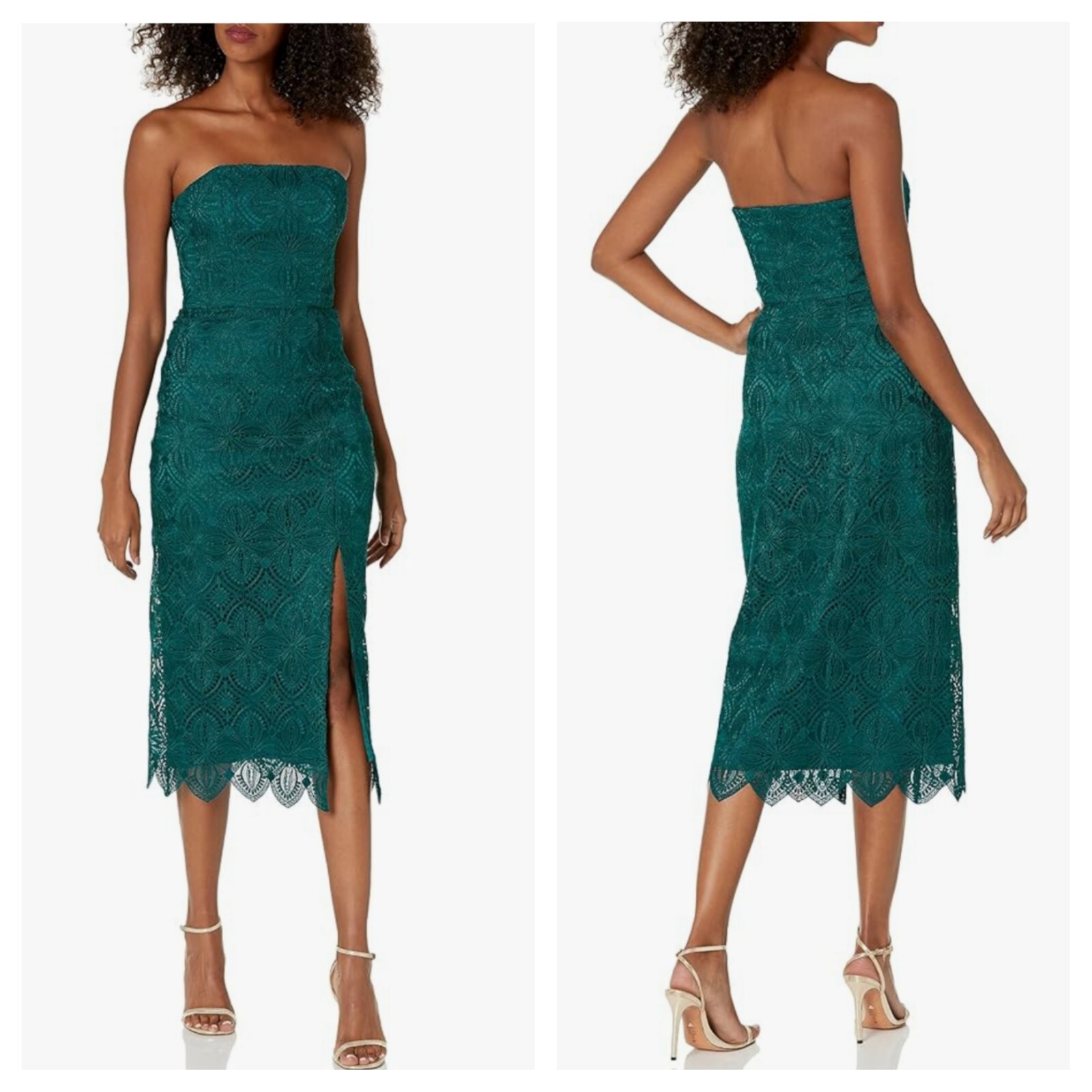 $358 Trina Turk Sz 2 XS Stella 2 Midi Dress Kasbah Lace Strapless Peacock Teal