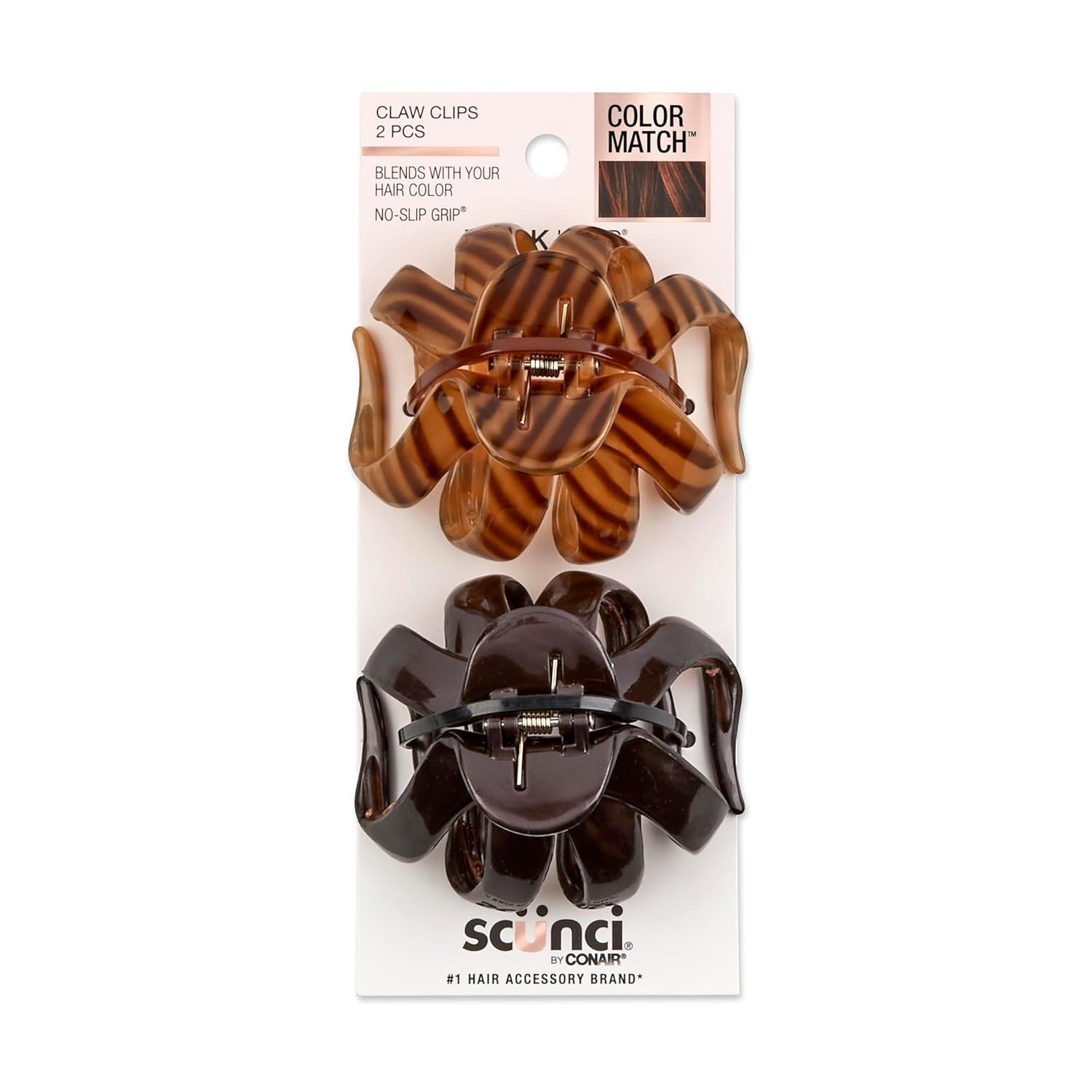 Scunci Jaw Claw Clips Thick Hair Black Tortoise Octopus Clip 2 Pack