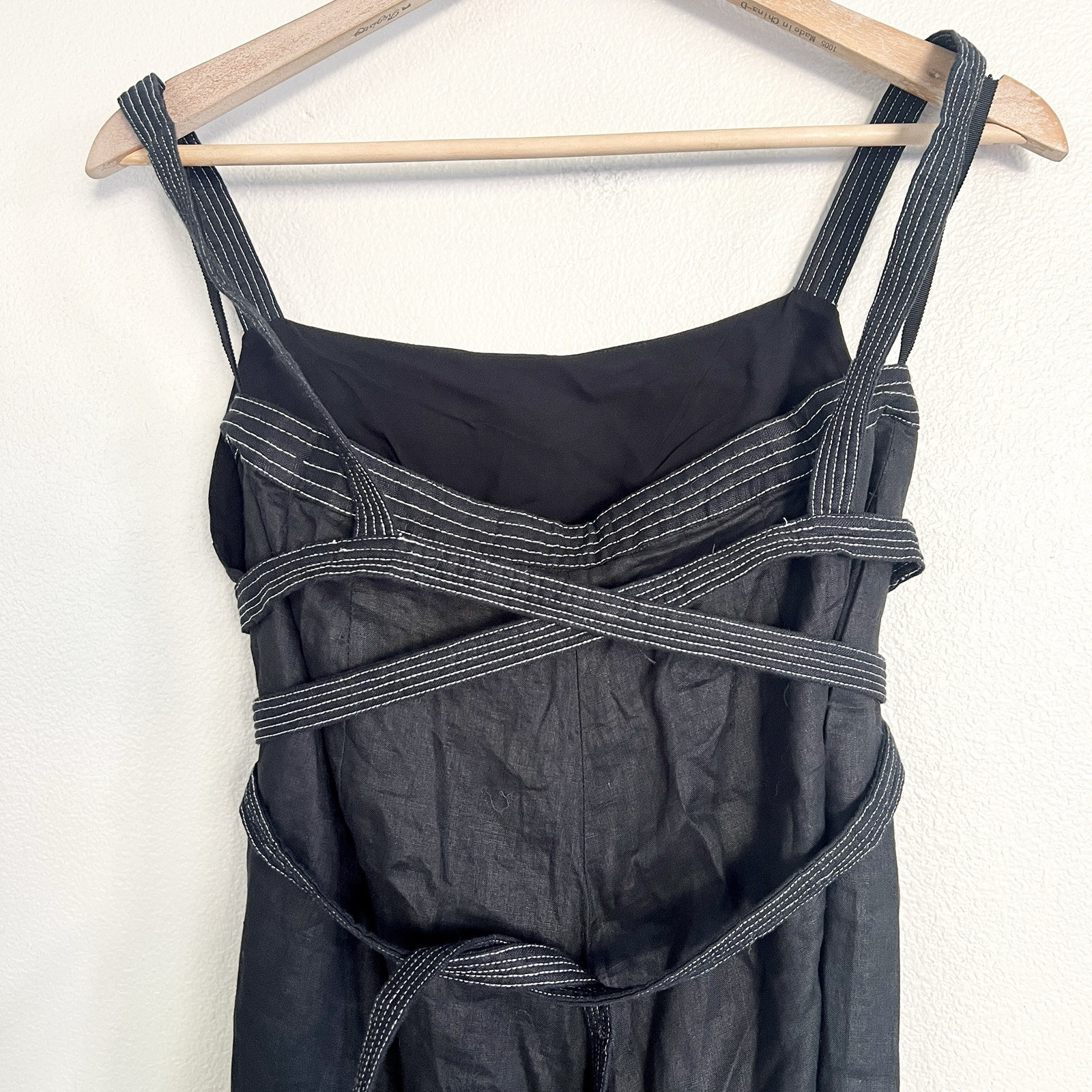 SIR THE LABEL 2-Piece Vilma Linen Black Wrap Bra Top + Wide Leg Pants SET Sz S