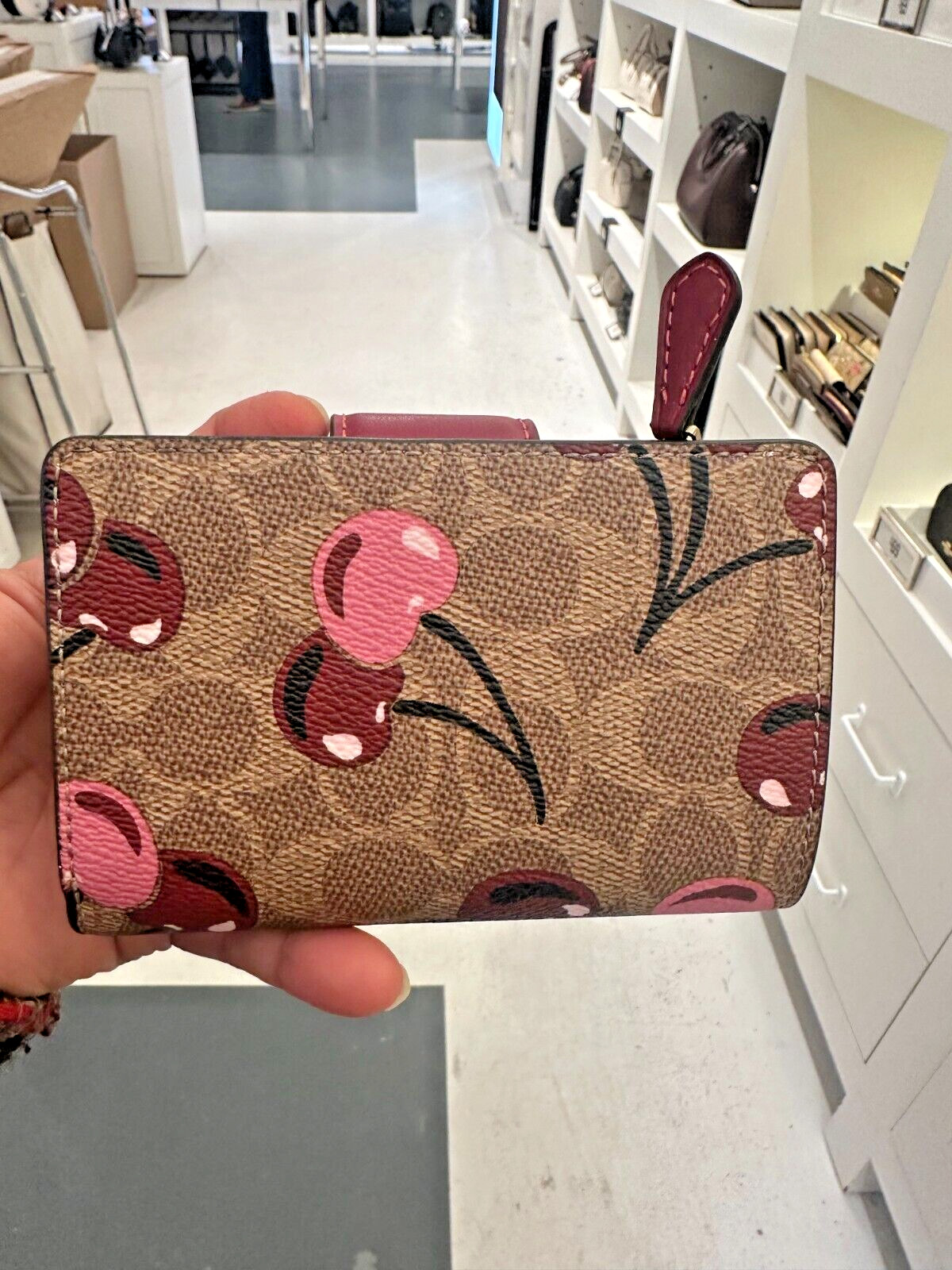 🍒Coach Medium Corner Zip Wallet CZ342 Signature Canvas w/Cherry Print NWT🍒