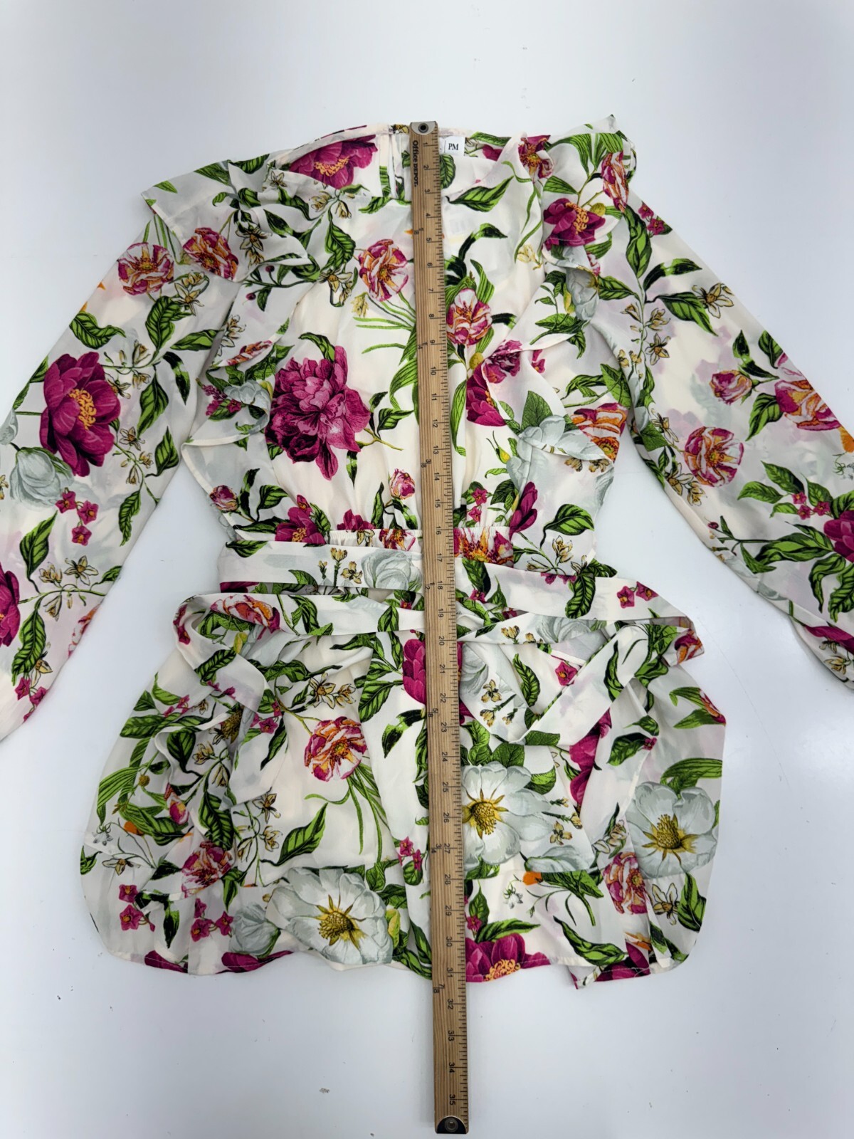 Tinsel Ivory Multicolor Floral Print Long Sleeve Belted Dress Womens Size PM