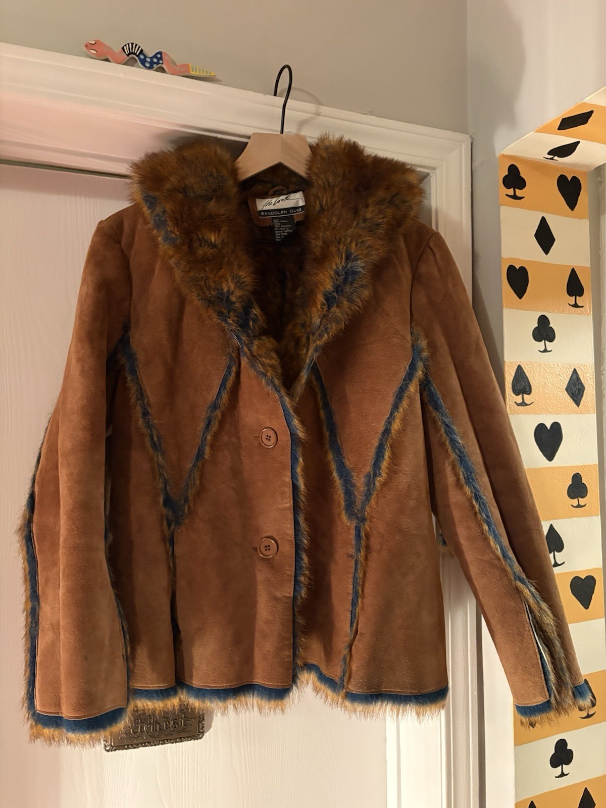 Vintage Brown Suede Leather Hooded Jacket Blue Faux Fur Randolph Duke The Look M