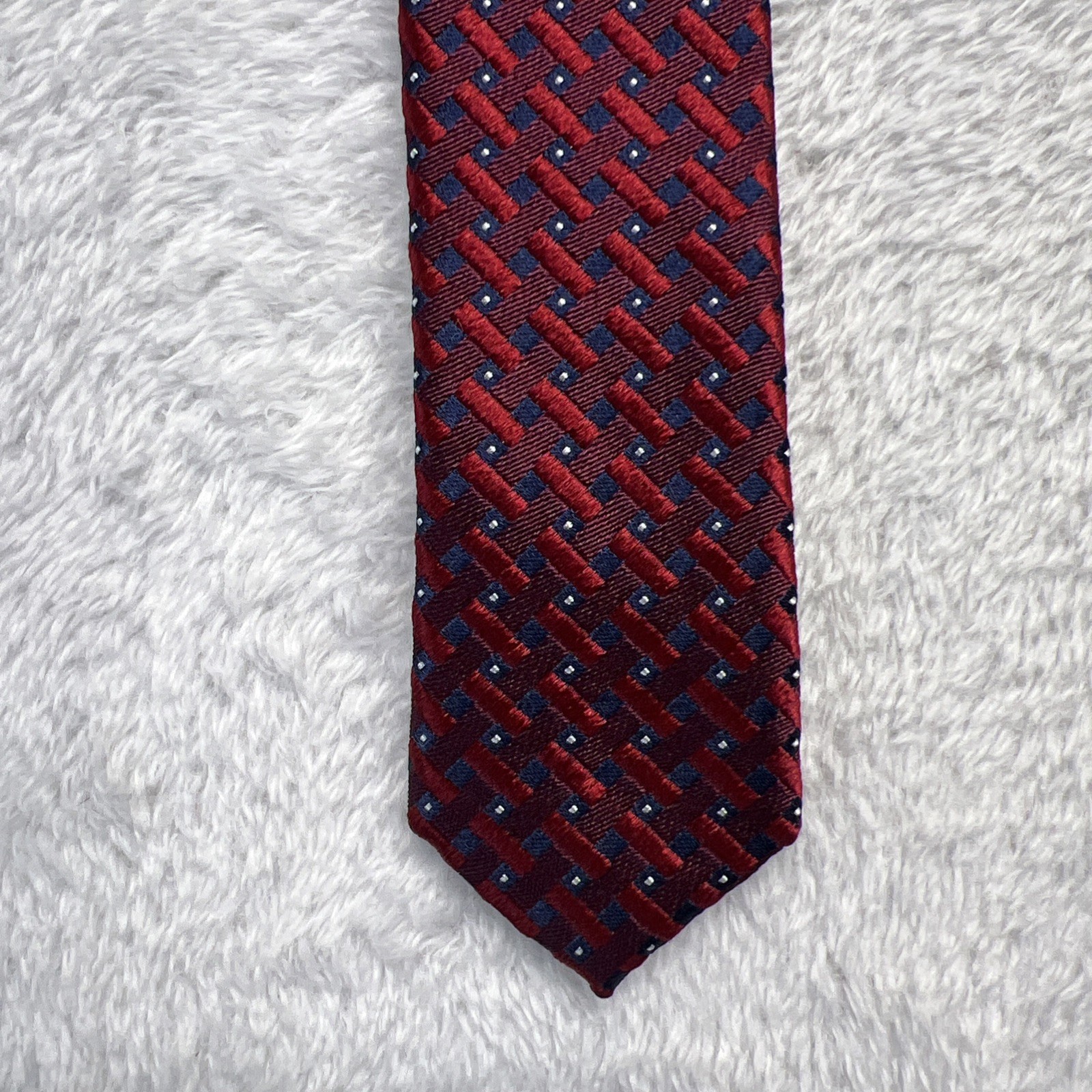 Jos. A. Bank Reserve Red Blue Geometric 3.25×59” 100% Silk Made In China