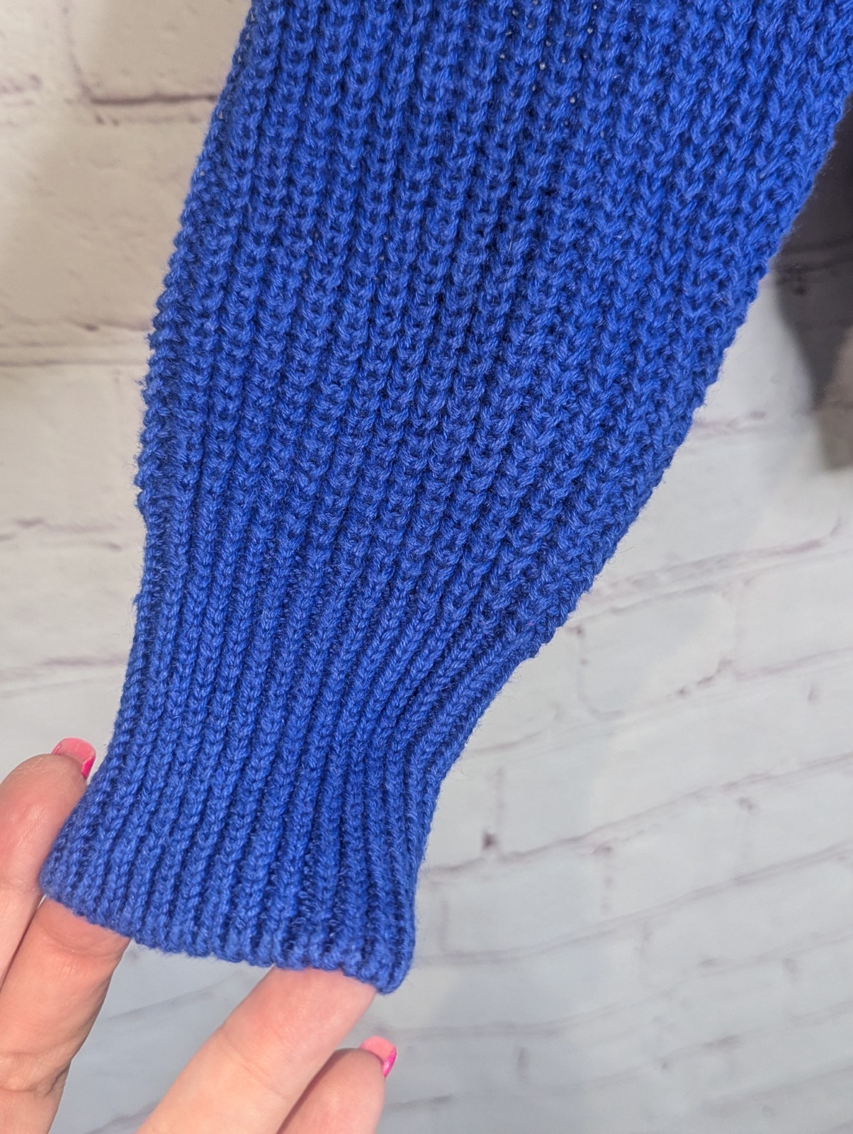 Vintage Picket & Post Women’s Royal Blue Crew Neck Knit Shaker Sweater Size M