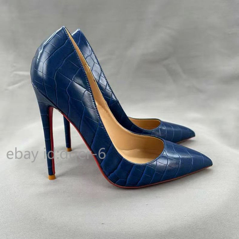 12cm High Heels Crocodile-Embossed Pointed-Toe Pumps Women Pointy Toe Elegant