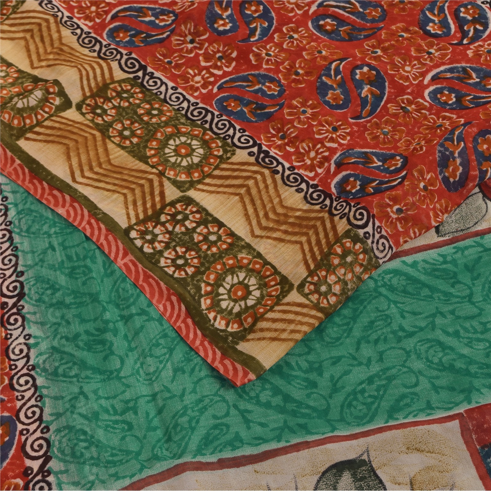 Sanskriti Vintage Printed Blend Georgette Sarees Multi Color Sari Craft Fabric