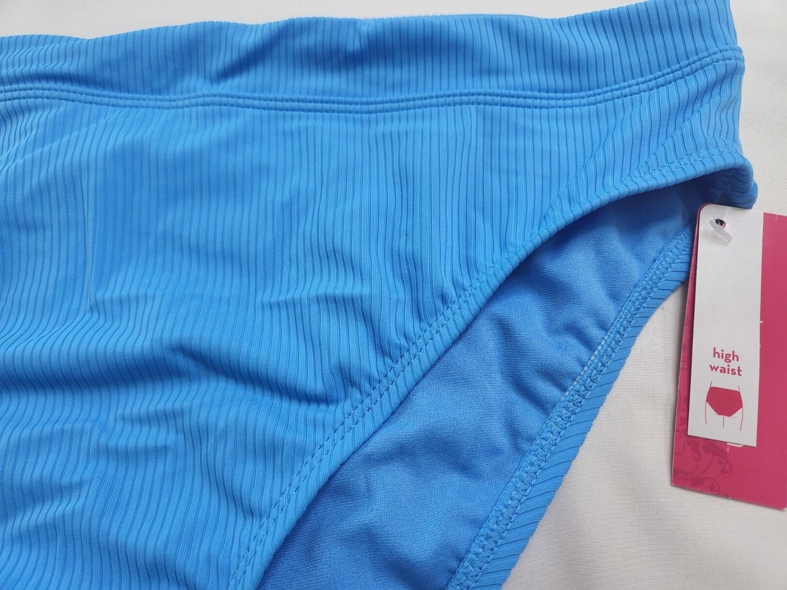 Xhilaration Juniors Solid Blue Ribbed Fabric High Waisted Swim Bottoms Size X