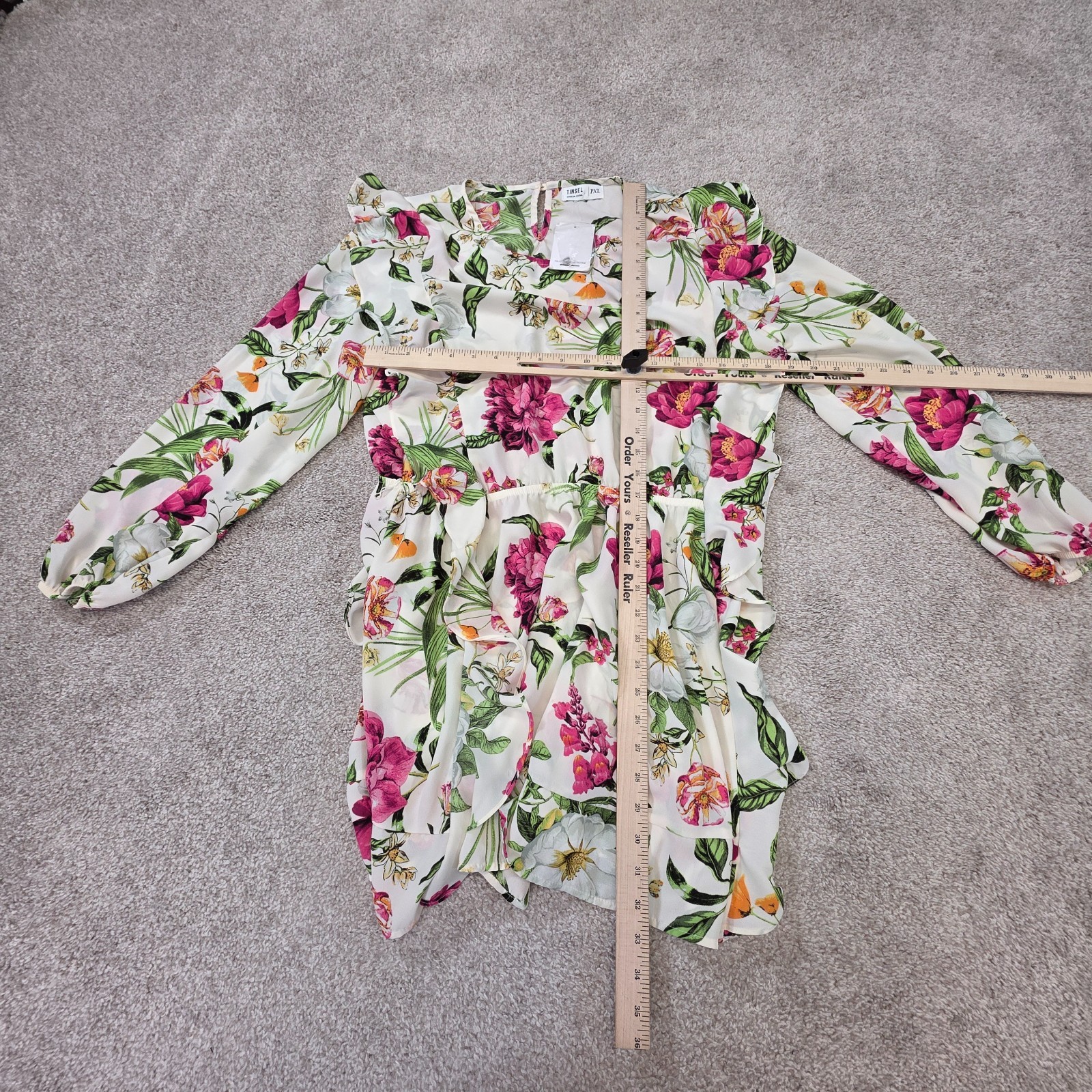 Tinsel Ivory Multicolor Floral Print Long Sleeve Belted Dress Womens PLX