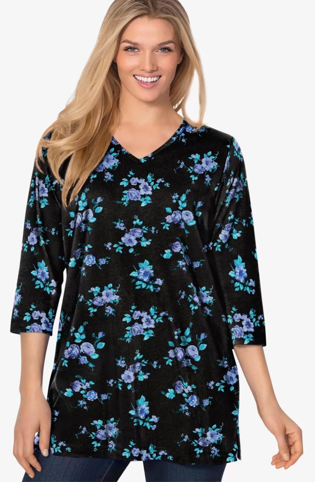 Womens Plus Size Floral Tunic Tee Top 26/28 30/32 34/36 38/40 3X 4X 5X Length 32