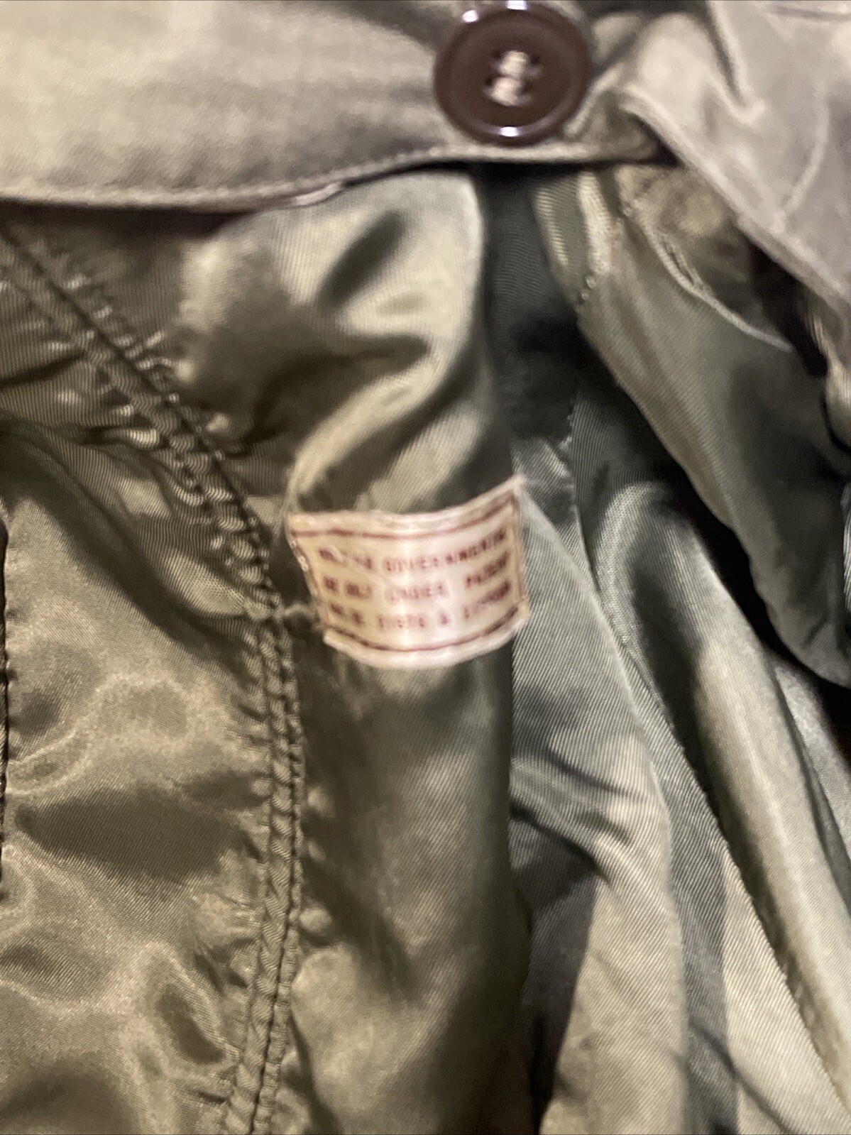1953 Korean War US Army Winter Great Coat Lining OG-107 Overcoat Cotton Small