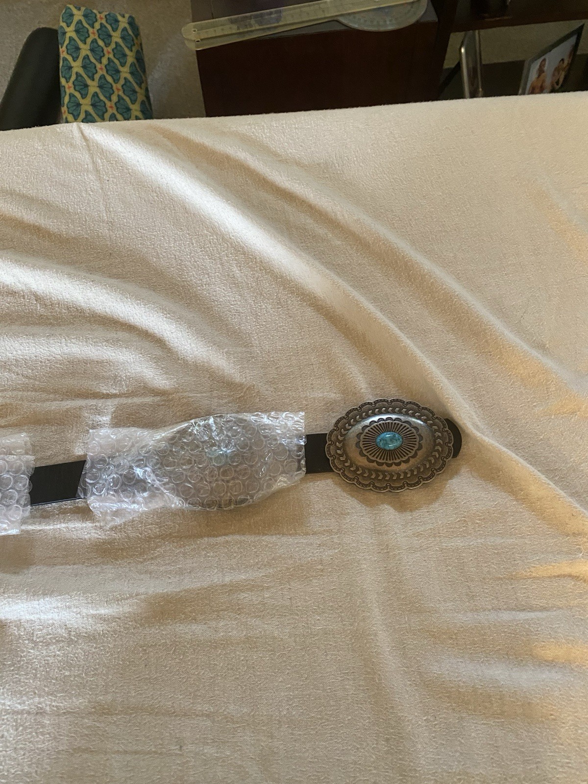 Leather Belt Silver & Faux Turquoise 1X/2X/3X Cold water Creek Never Worn 53”