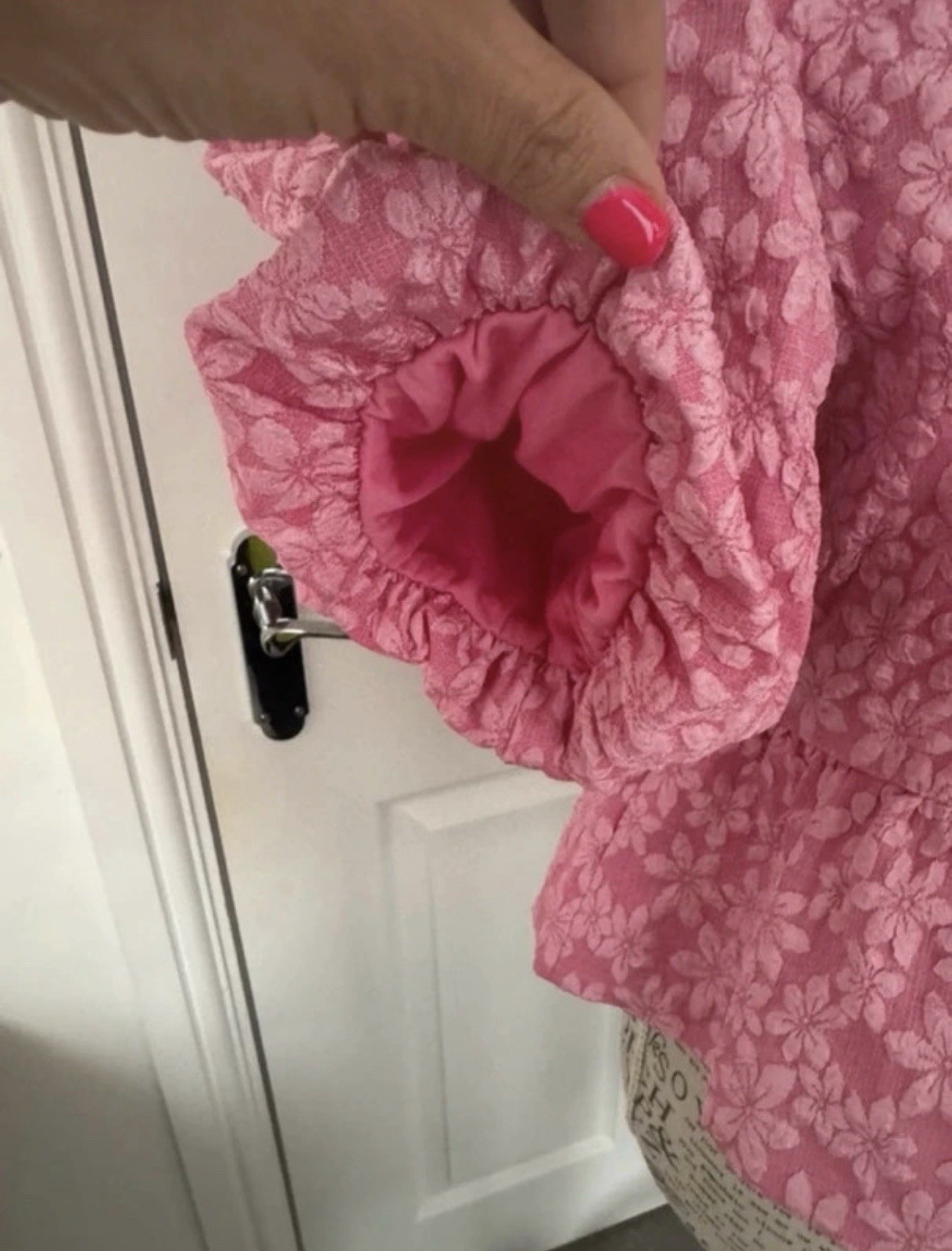 Pink – Tie Detail Floral Embossed Peplum Top L/XL uk 12-14 BNWT