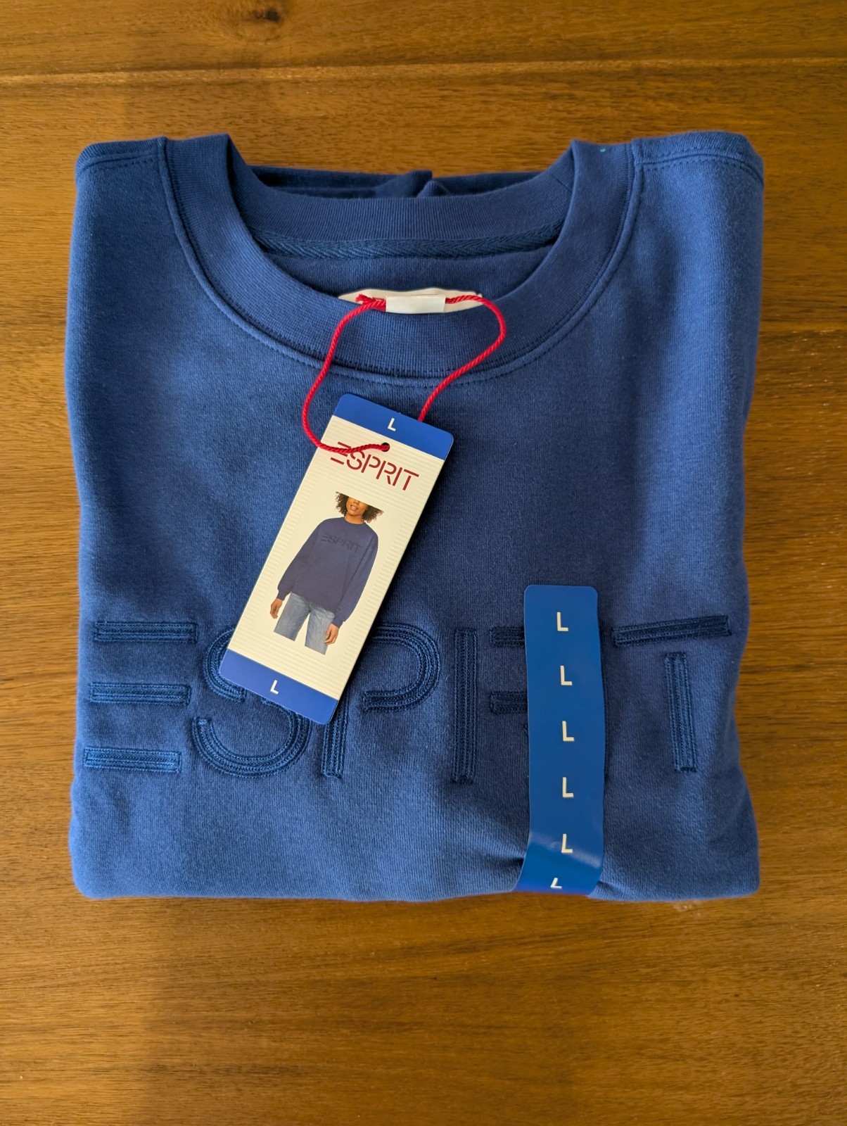 NWT ESPRIT Women’s Fleece Logo Crewneck Sweatshirt Blue L Large Costco