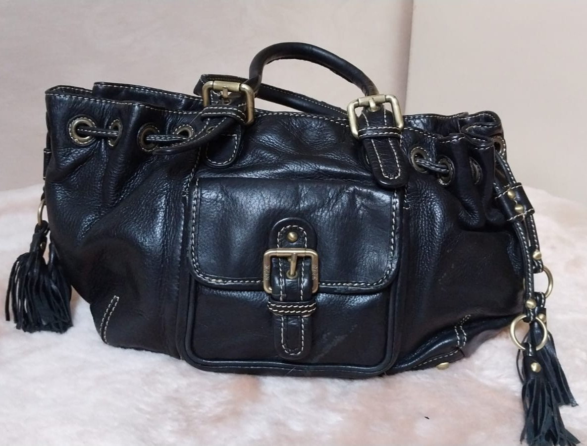 Authentic Ri2k London 100% Genuine Black Leather Handbag / Satchel