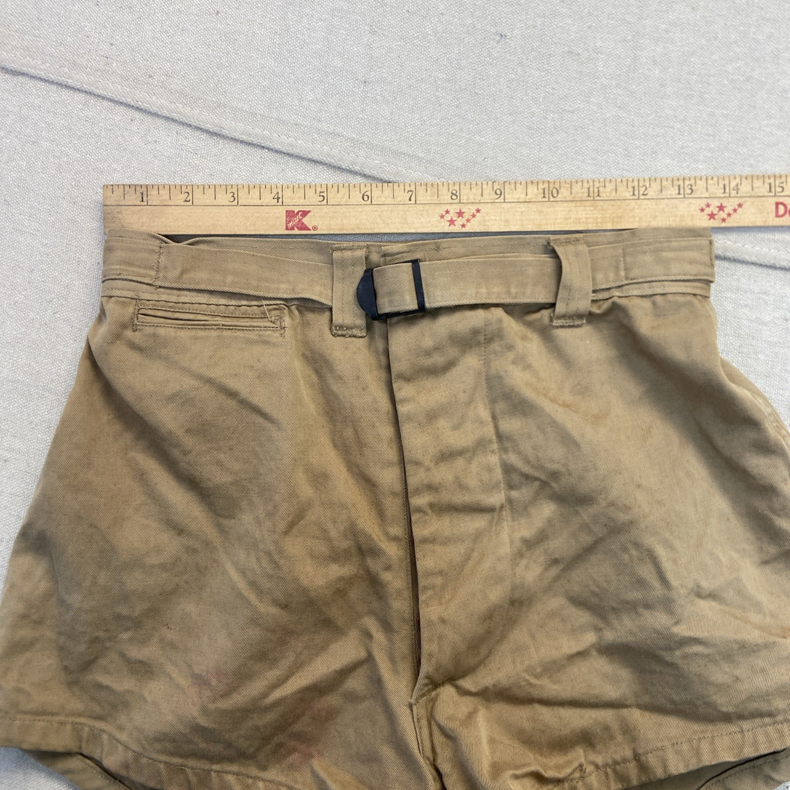 Military Athletic Shorts Mens 28 Belted Khaki Cotton Vintage Button Fly Army 50s