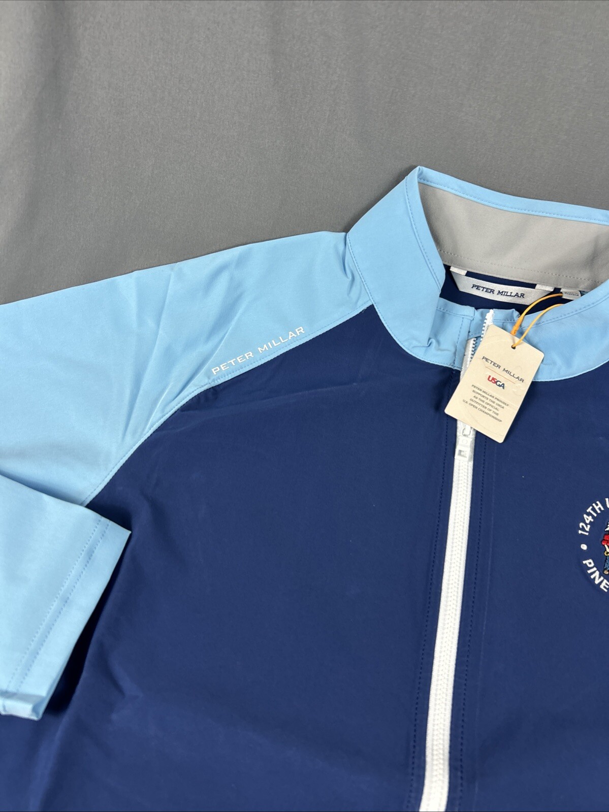 Peter Millar Golf Rain Jacket Pinehurst US Open Logo Large Blue Crown Sport NWT
