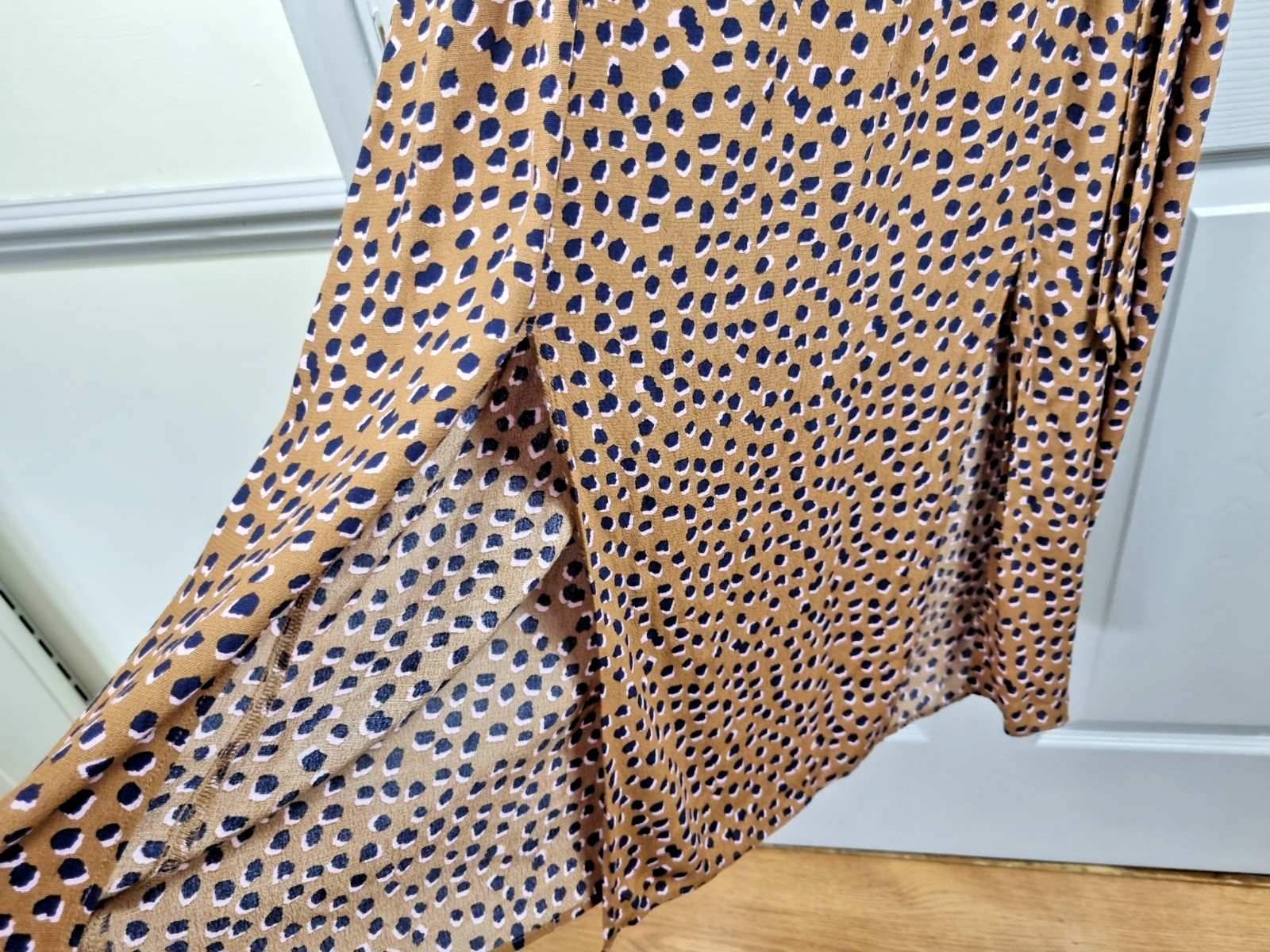 Joules Chloe Fixed Wrap Dress Mocha Leopard Print Midi Length V Neck Uk 12