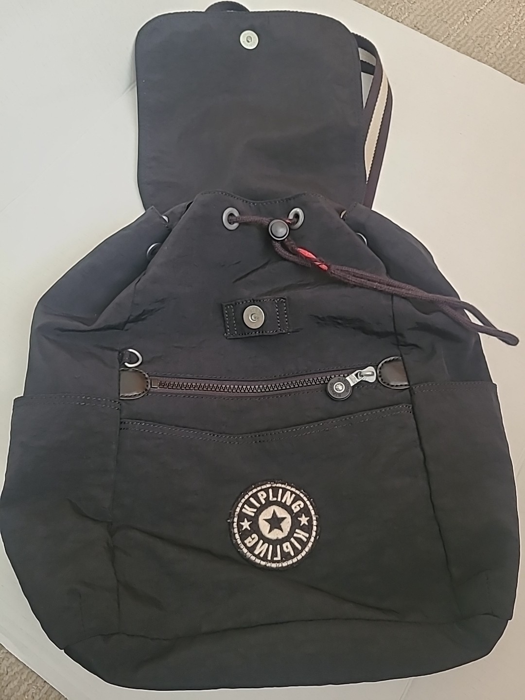 Kipling Womens Textured Zip Silver Tone Hardware Backpack Used