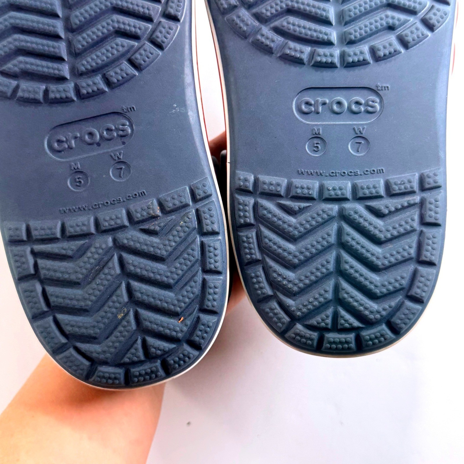 Crocs Bayaband Clogs Mens 5 Womens 7 Blue Red White Slip On Unisex Comfort Shoes