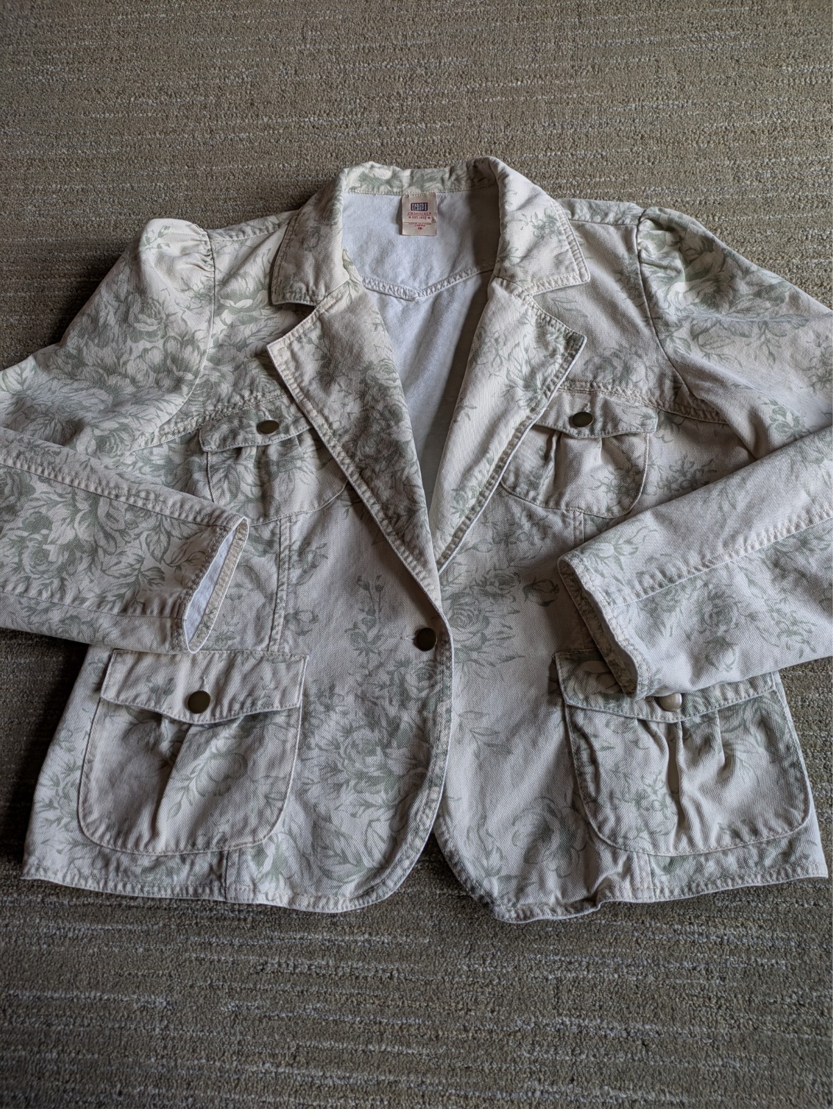 Faded Glory Women 16 Floral Denim Blazer Jacket Sage Green Vintage style
