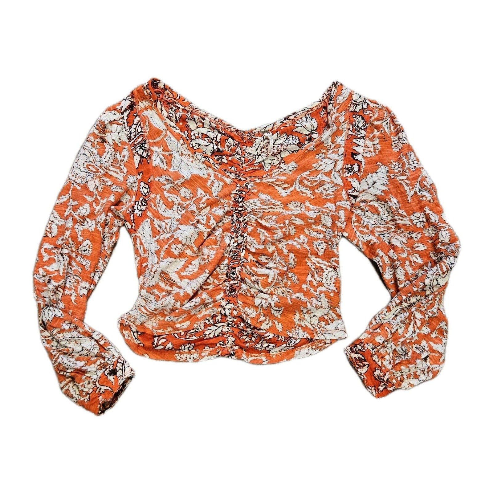 Free People Say The Word Floral Top Womens M Ruby Red Boho Ditsy Cottage Ruched